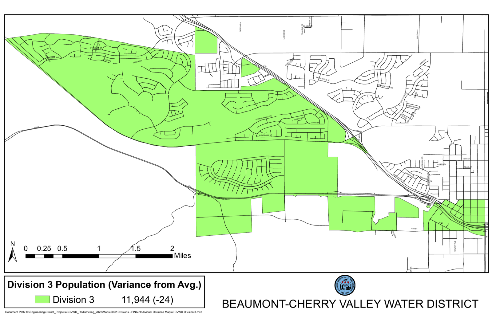 Official map highlighting Division 3 within the Beaumont-Cherry Valley Water District