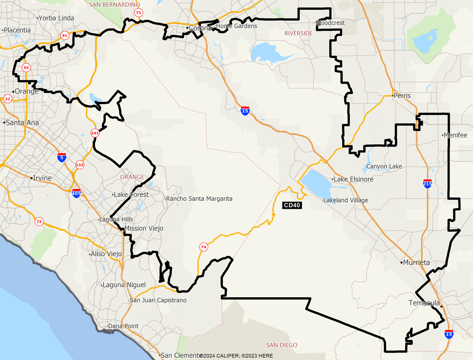 Official map of California Congressional District 40 for the 2026 election