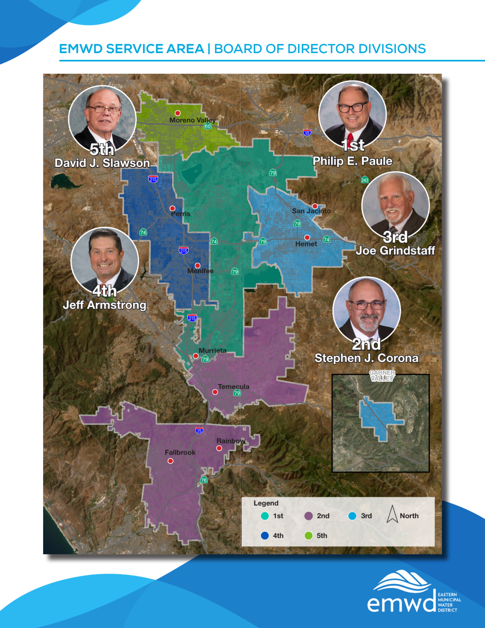 Official Eastern Municipal Water District map showing Division 2 and all five board divisions