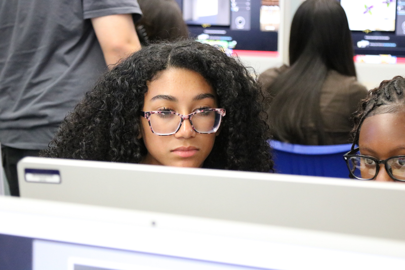 A middle-school student works at a computer during Beaumont Unified's Career Explorers Summer Lab.