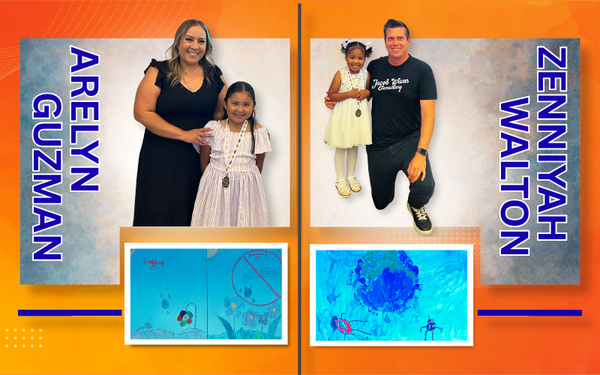Hemet Unified School District recognition graphic for two student water-conservation artists.