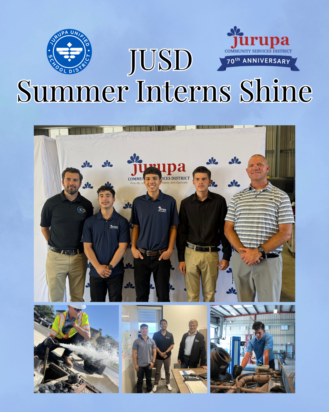Jurupa Unified School District summer interns announcement graphic.